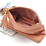 Сумка клатч жіноча шкіряна з пензликом і косою блискавкою (чорна), фото 3