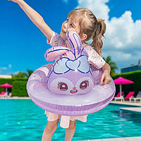 Дитяче коло для плавання Зайчик з бантиком, з ручками, 65см, Бузковий (Надувний плотик для дітей)