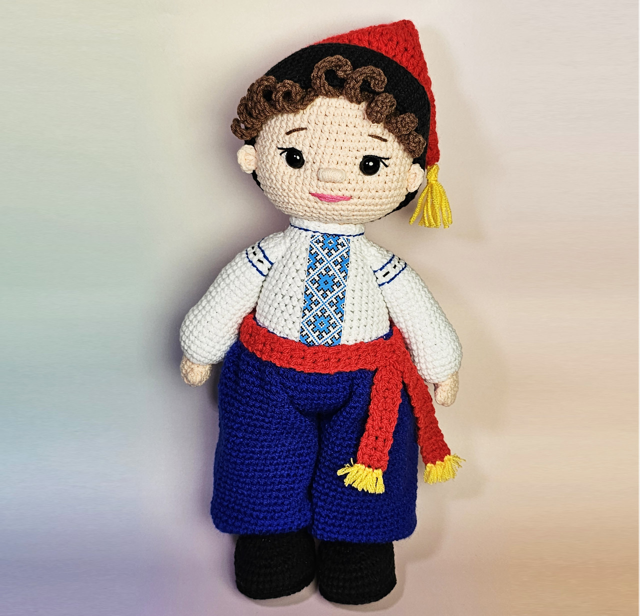 Сувенірна лялька Козак у синіх шароварах. інтер'єрна лялька амігурумі 36 см, фото 1