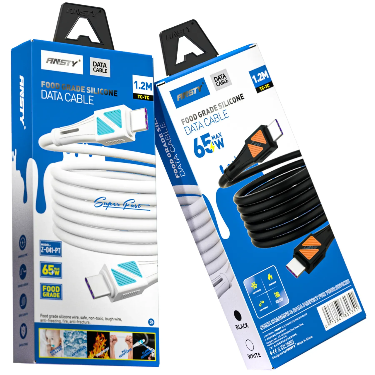 Кабель ANSTY Z-041-PT Type-C to Type-C Silicone 65W 3A 1.2M Black, фото 1