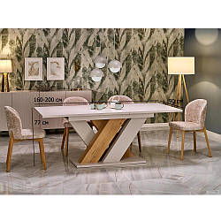 Комплект стіл та 4 стільці для вітальні Brandon 160-200х90 см кашемір з бежевими стільцями на дерев'яних ніжках