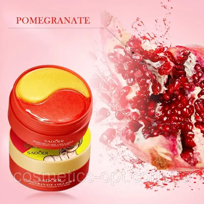 Освіжаючі патчі від зморшок та темних кіл з колагеном та гранатом Sadoer Collagen Pomegranate, 60 шт, фото 1