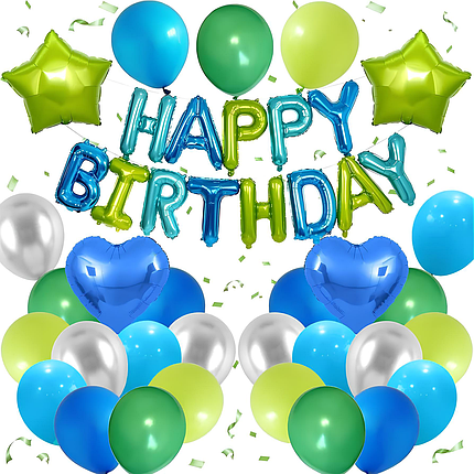 Набір із кульок Happy Birthday | Синьо-зелений, фото 1