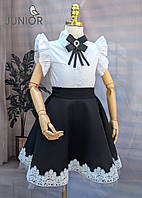 Шкільна блуза з коротким рукавом для дівчинки Біла 116-140 р. Стильна шкільна блуза з крильцями