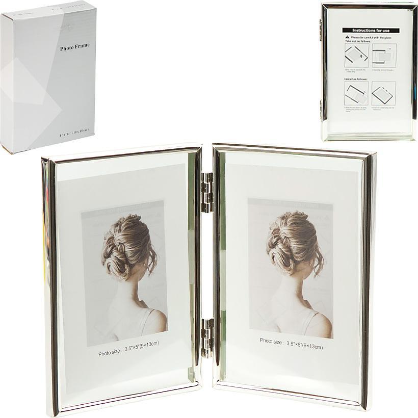 Рамка для фото металева на 2 фото 10×15 см «Срібло» фоторамка, фото 1