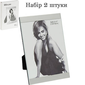 Рамка для фото з підставкою метал + пластик 13×18 см «Срібло» фоторамка Набір 2 шт
