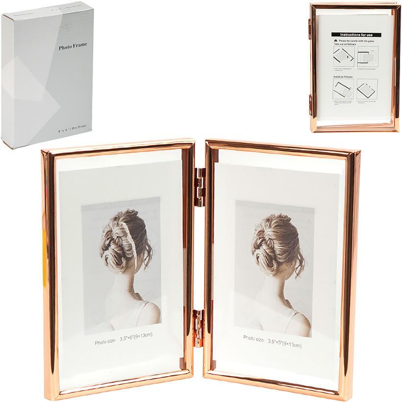 Рамка для фото металева на 2 фото 10×15 см «Рожеве золото» фоторамка