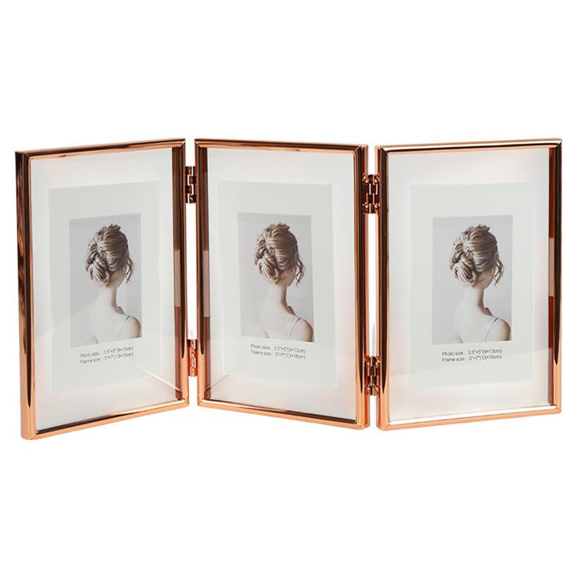 Рамка для фото металева на 3 фото 10×15 см «Рожеве золото» фоторамка