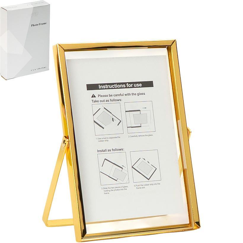 Рамка для фото металева 10×15 см «Золото» фоторамка з підставкою