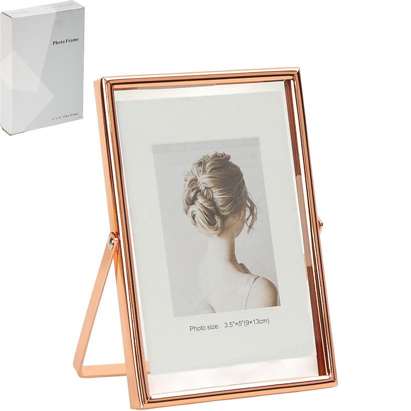 Рамка для фото металева 10×15 см «Рожеве золото» фоторамка з підставкою