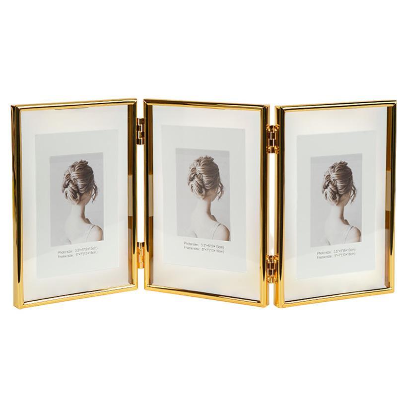Рамка для фото металева на 3 фото 10×15 см «Золото» фоторамка