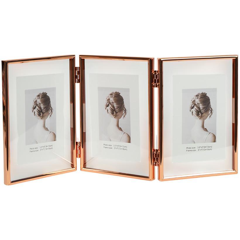 Рамка для фото металева на 3 фото 13×18 см «Рожеве золото» фоторамка