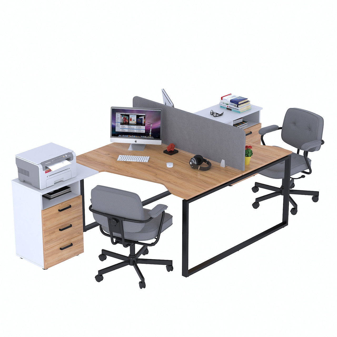 Стіл подвійний кутовий з тумбою ND2U-3S-135 Дуб Крафт золотой - Белый, фото 1