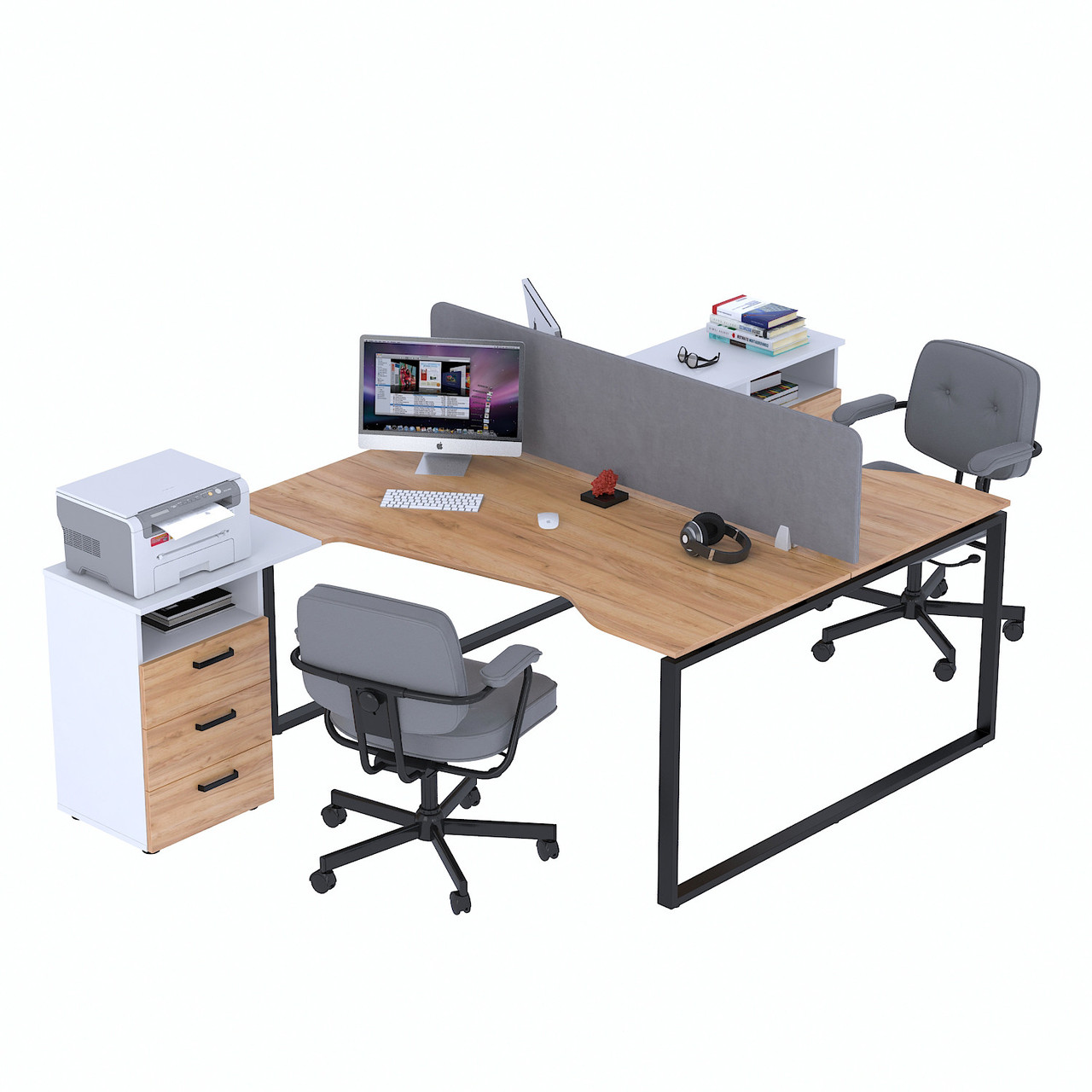 Стіл подвійний кутовий з тумбою ND2U-3S-160 Дуб Крафт золотой - Белый, фото 1