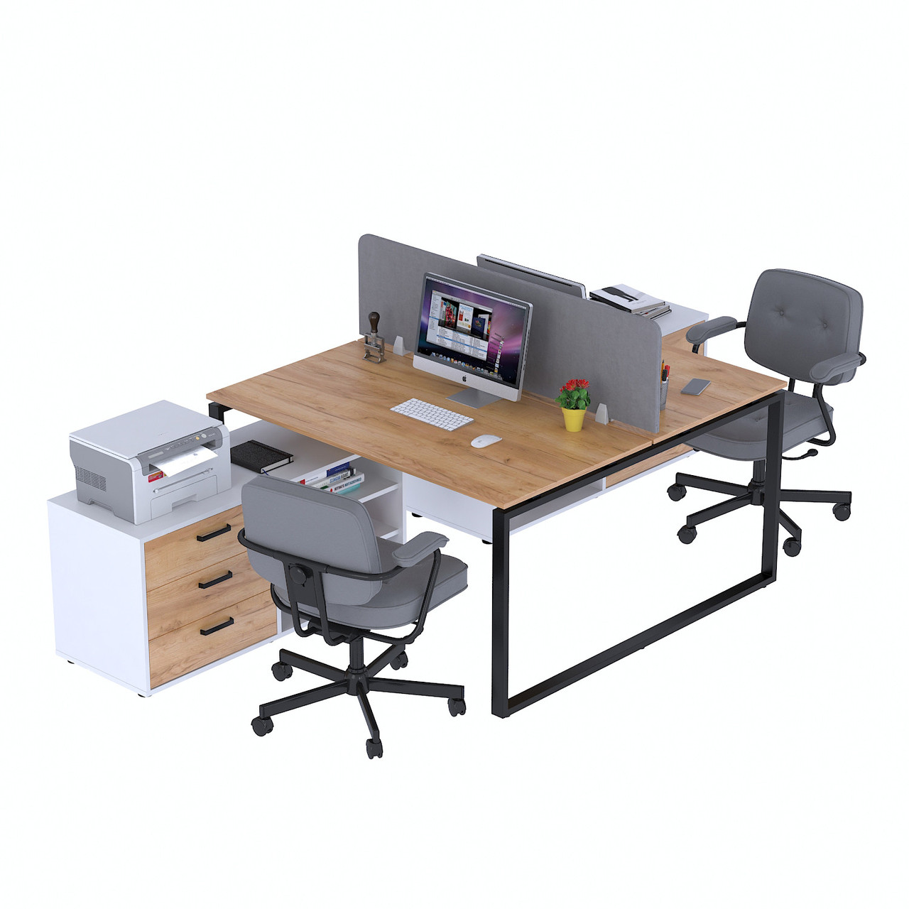 Стіл подвійний кутовий з тумбою ND2T-3S-160 Дуб Крафт золотой - Белый, фото 1