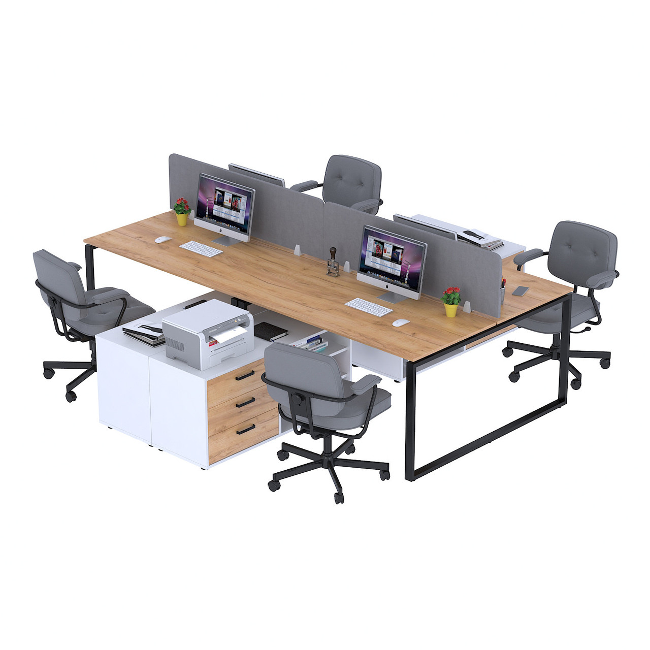 Стіл кутовий на 4 місця з тумбою ND4T-3S-270 Дуб Крафт золотой - Белый, фото 1