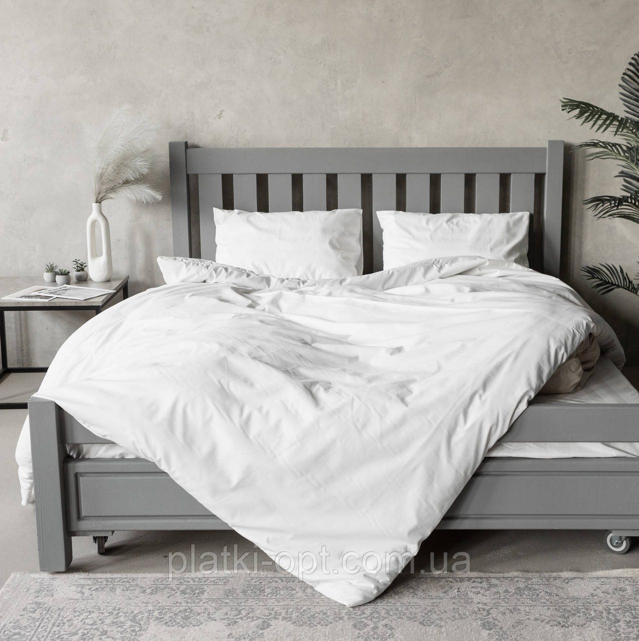 Комплект постільної білизни на резинці Страйп молочний (двоспальний), фото 1