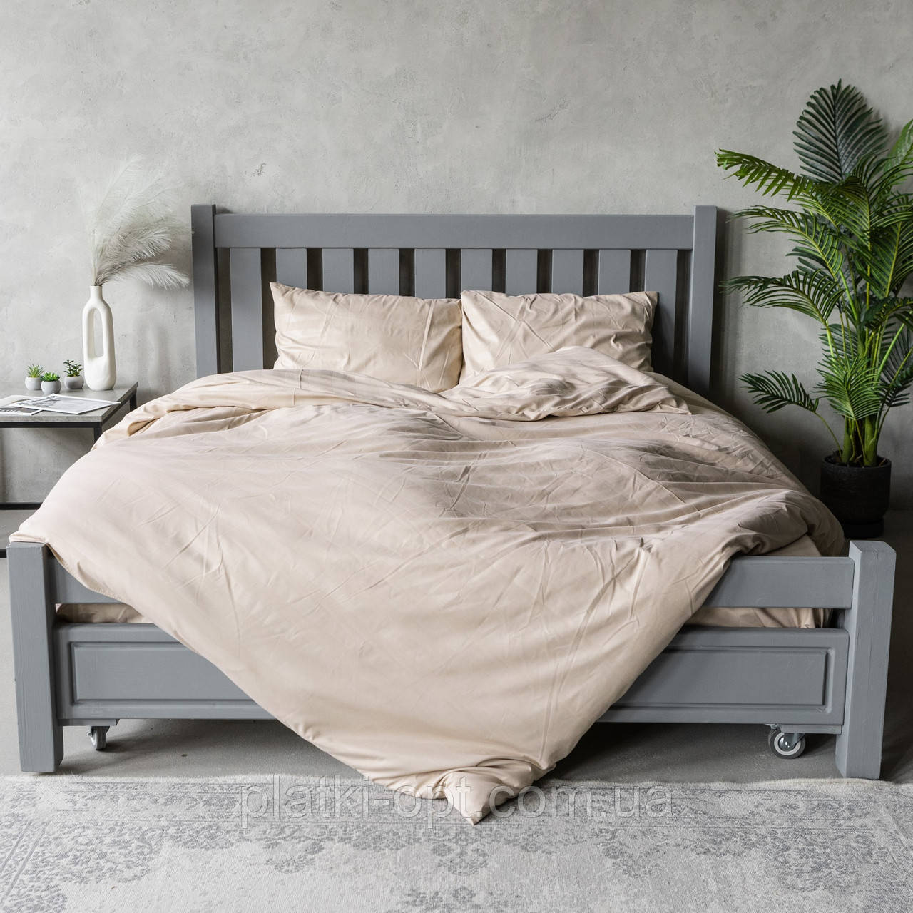 Комплект постільної білизни на резинці Страйп кавовий (двоспальний), фото 1