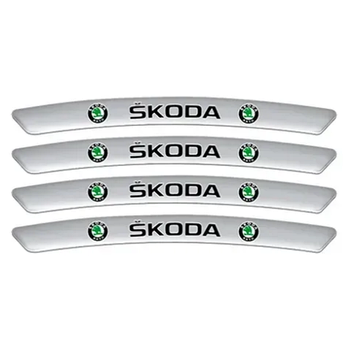 Металеві наклейки на диск авто з логотипом Skoda, сірі