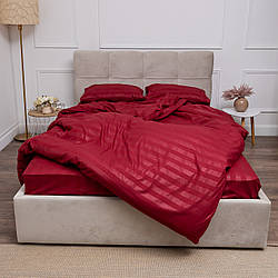 Комплект постільної білизни на резинці Страйп бордовий (півторачний)