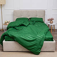 Комплект постільної білизни на резинці Страйп зелений (євро)