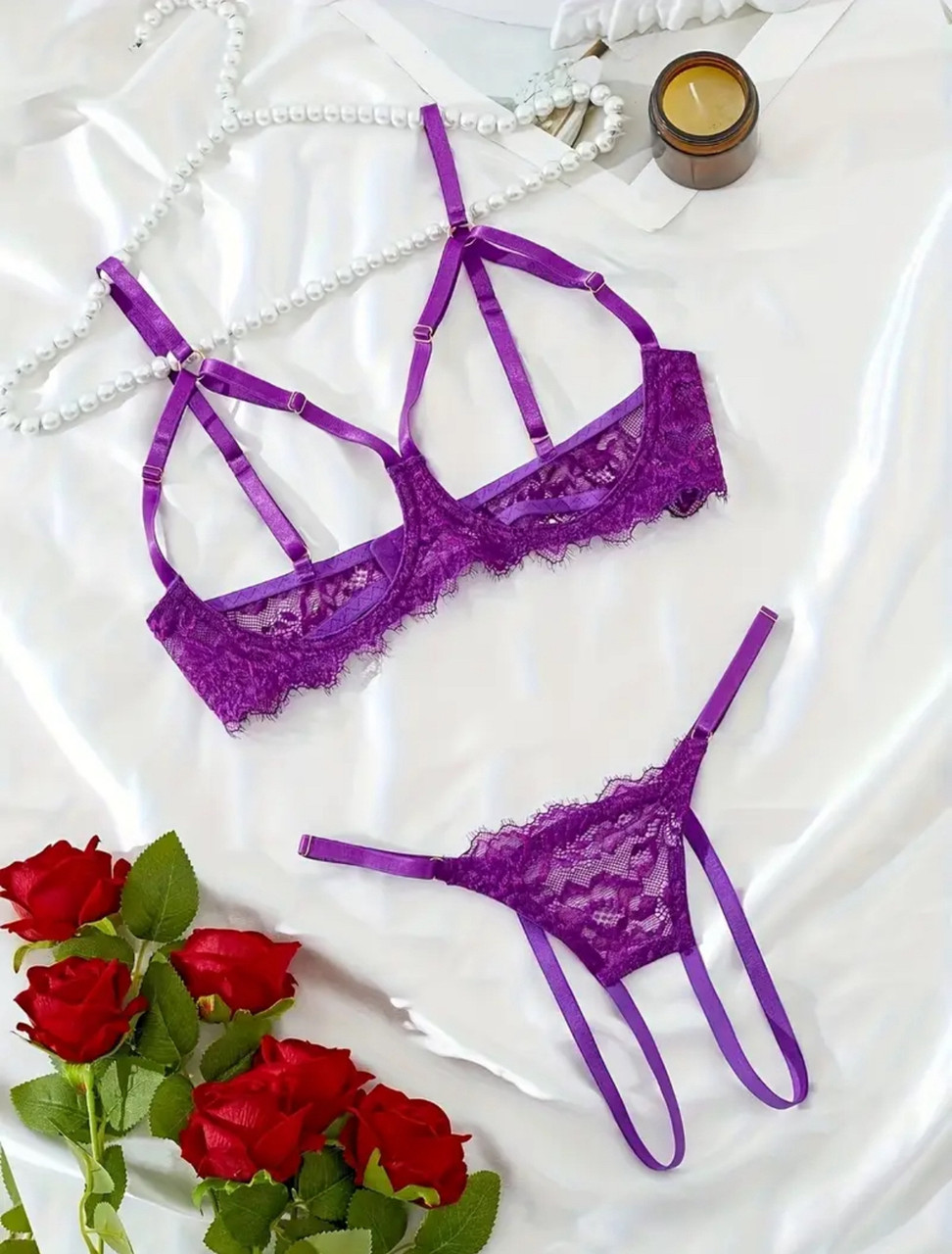 Комплект білизни з відкритим грудьми Спокус (р.XL, фіолетовий)