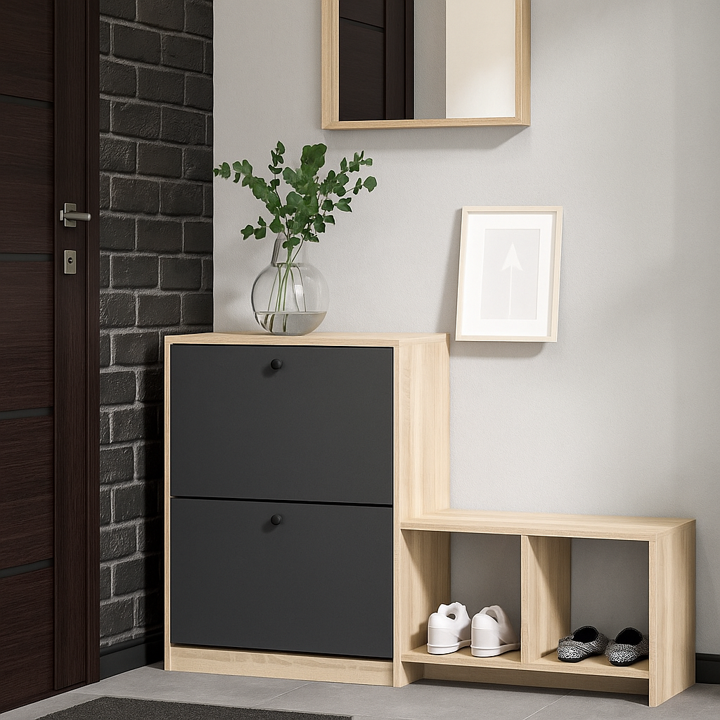 Стильна вузька тумба для взуття з сидінням Компо 5 в передпокій коридор дуб сонома 128 см Мебель-Сервіс, фото 1