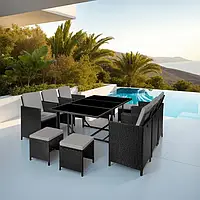 Обідній комплект із ротангу Malaga, чорно-сірий колір