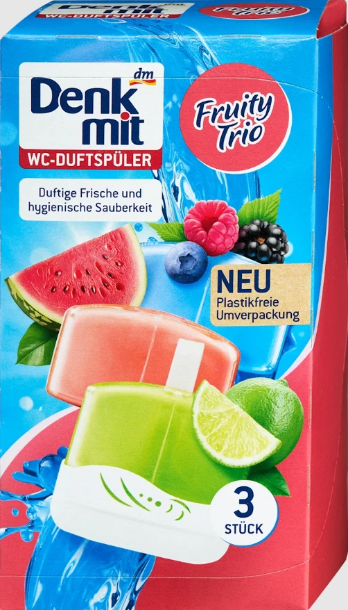 Блок для унітаза підвісний DenkMit Fruity 1 блок/2 запаски 165 мл, фото 1