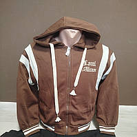 Кофта олімпійка демісезонна на блискавці з капюшоном для хлопчика Коледж на 6-16 років кава коричнева