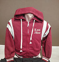 Кофта олімпійка демісезонна на блискавці з капюшоном для хлопчика Коледж на 6-16 років кава бордо