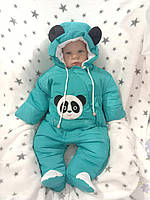 Теплий, осінній, демісезонний комбінезон для новонароджених Панда р62,68,74,80