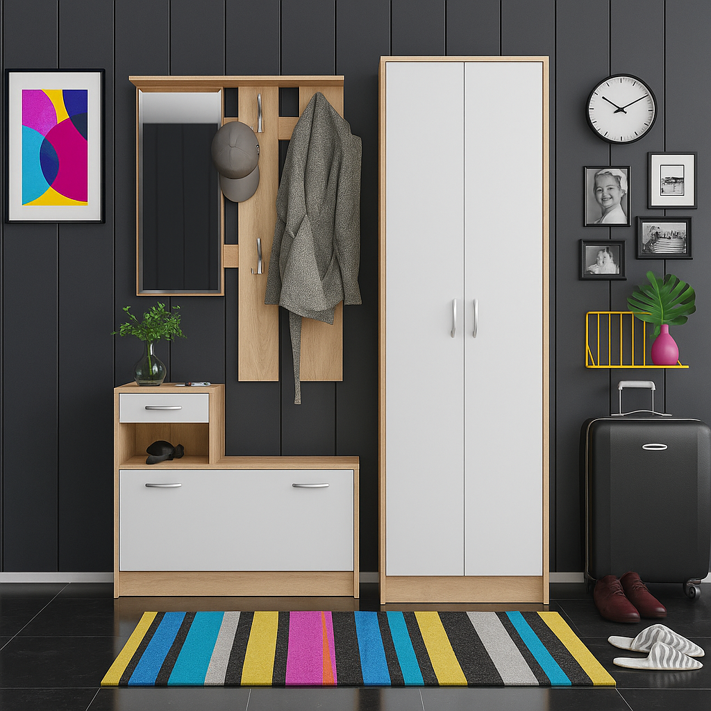 Сучасна світла вузька прихожа з шафою дзеркалом у вузький довгий коридор Оріон Мебель Сервіс