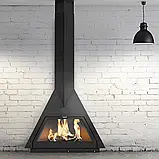 Трикутний пристінний камін дров'яний підвісний для дому Traforart Foxi Frontal зі склом, фото 2