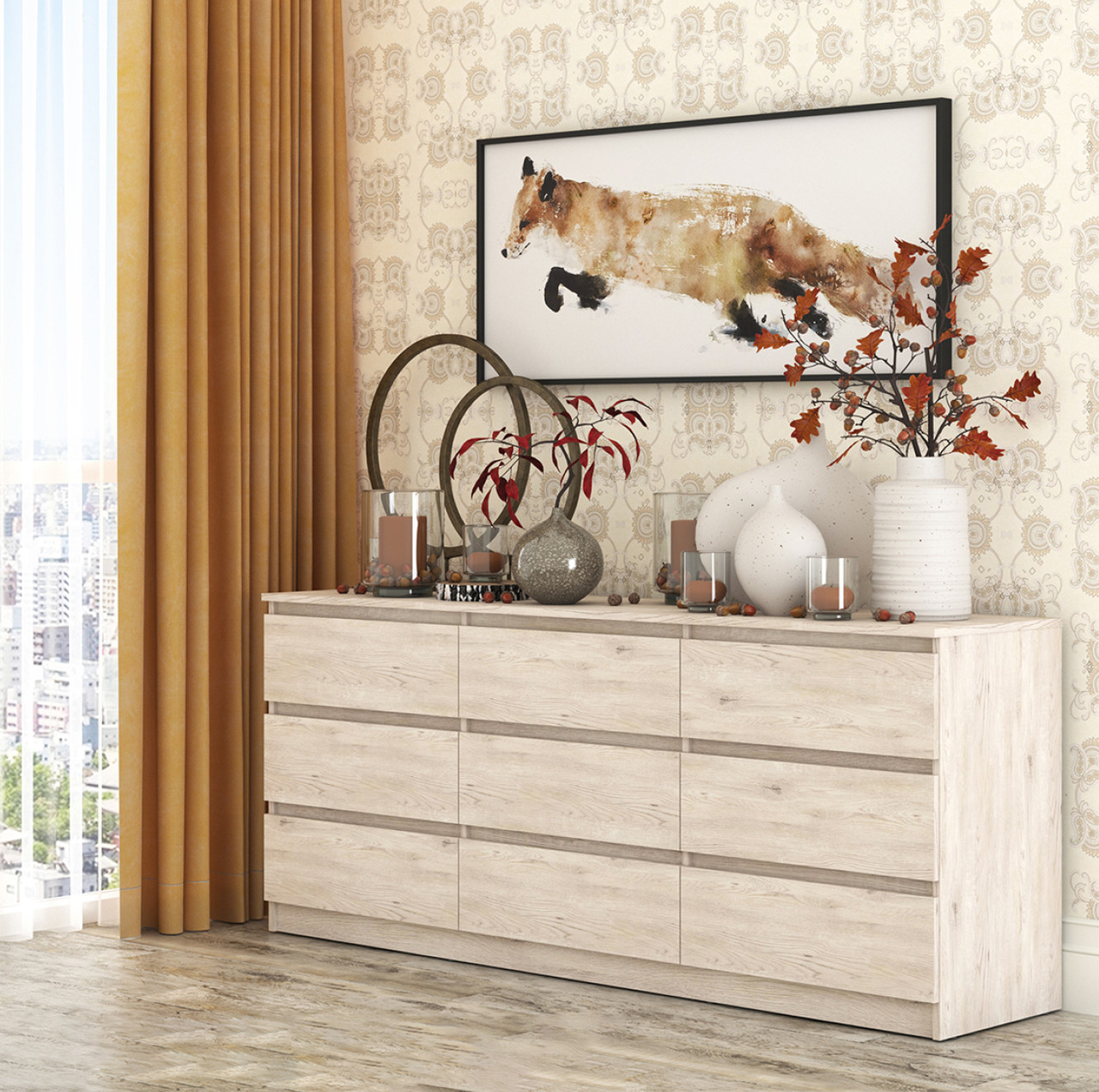 Сучасний довгий низький комод 180 см з 9 шухлядами без ручок у кімнату вітальню зал ЛДСП Нео Мебель Стар, фото 1