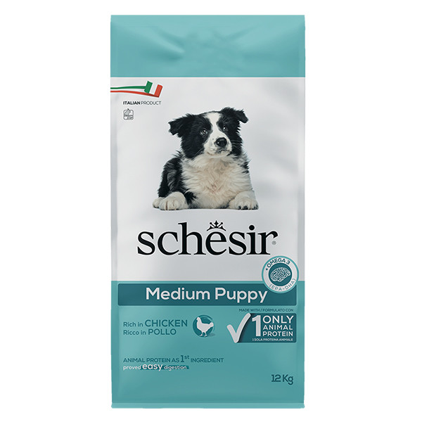 Schesir Dog Medium Puppy Шезір ЦУЦЯ СЕРЕДНІХ Курка сухий монопротеїновий корм для цуценят середніх порід 12кг, фото 1