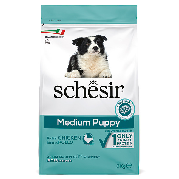 Schesir Dog Medium Puppy Шезір ЦУЦЯ СЕРЕДНІХ Курка сухий монопротеїновий корм для цуценят середніх порід 3кг, фото 1