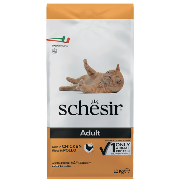 Schesir Cat Adult Chicken Шезір Дорослий Курка сухий монопротеїновий корм для котів 10кг, фото 1