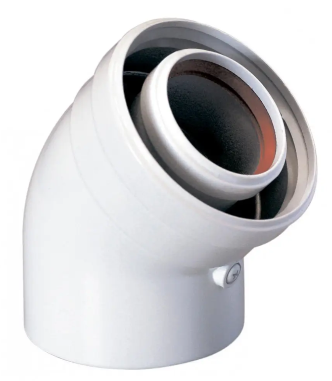 Коліно для коаксіального димоходу турбірованного котла 45°, 60/100 мм, фото 1