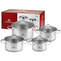 Набір каструль 8 предметів із неіржавкої сталі Gerlach Viva (5901035489370)