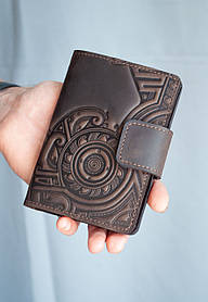 Портмоне для документів чоловіче шкіряне темно-коричневе з тисненням Плин Часу | для автодокументві, паспорта, військового