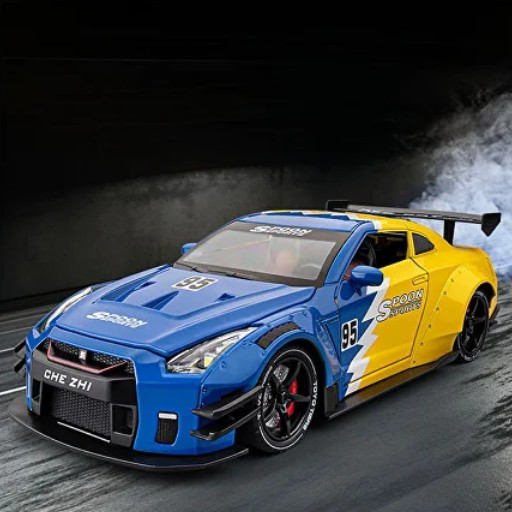 Моделька машини Nissan GTR R-35 оснащена світловими і звуковими ефектами, в маштабі 1:24, фото 1