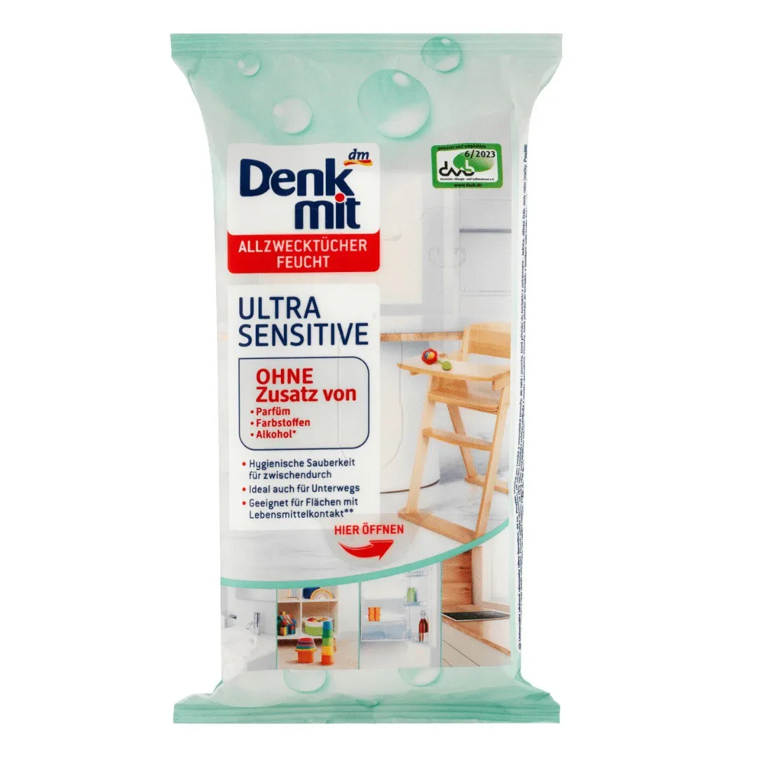 Серветки вологі універсальні для прибирання Denkmit Ultra Sensitive 50 шт., фото 1