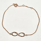 Браслет золотий тонкий ланцюжок з підвіскою знаком нескінченність і фіанітами 16-19 см