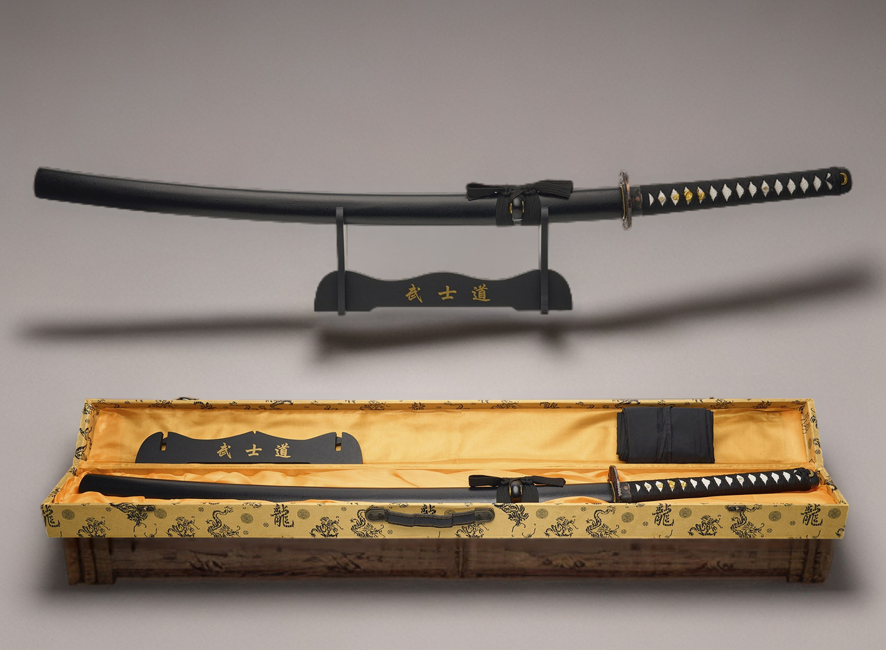 Самурайський меч Катана DRAGON DAMASK KATANA на підставці в подарунковому кейсі, фото 1