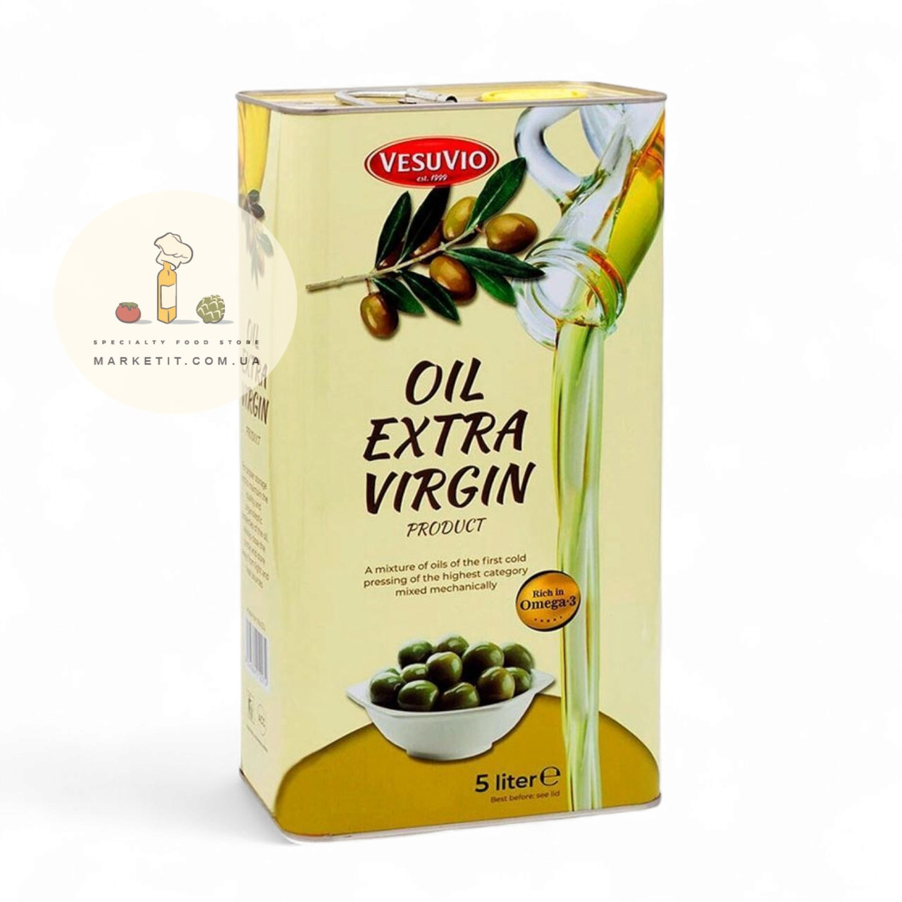 Оливкова олія Vesuvio Olio Extra Vergine di Oliva, холодний віджим ж/б 5 л., фото 1