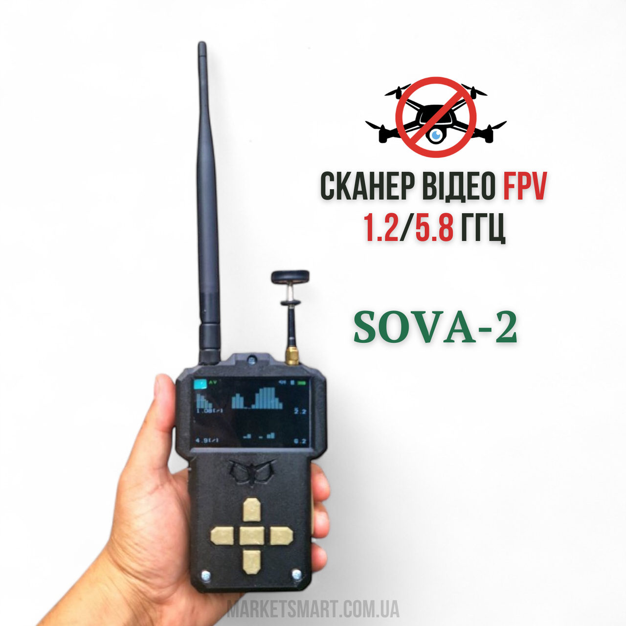 SOVA 2 — FPV-детектор з відеоперехопленням | Сканер частот 1.2 / 5.8 ГГц з LCD-дисплеем