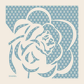 Шовкова брендова хустка Chanel Троянда 90*90 см пудровий ручна обробка краю, фото 3