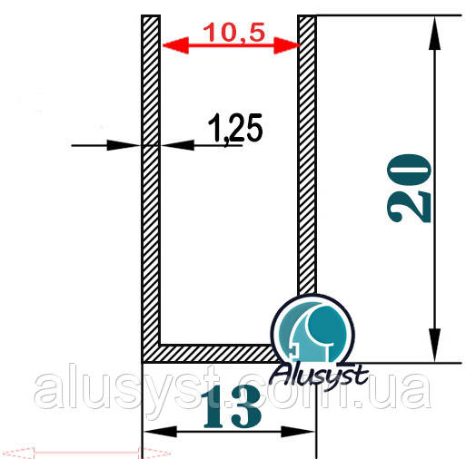 10,5мм / 13х20х1,25 швелер 50см / анодований