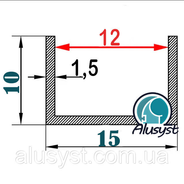 12мм / 15х10х1,5 швелер 50см / Анодований